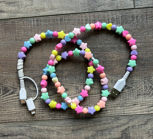 Stars Beaded Phone Charger with Lightning & USB-C Cable