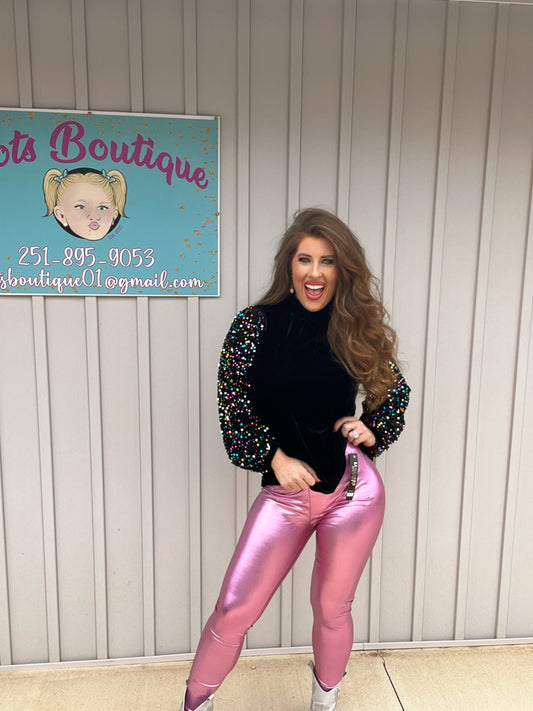 Metallic pink leggings