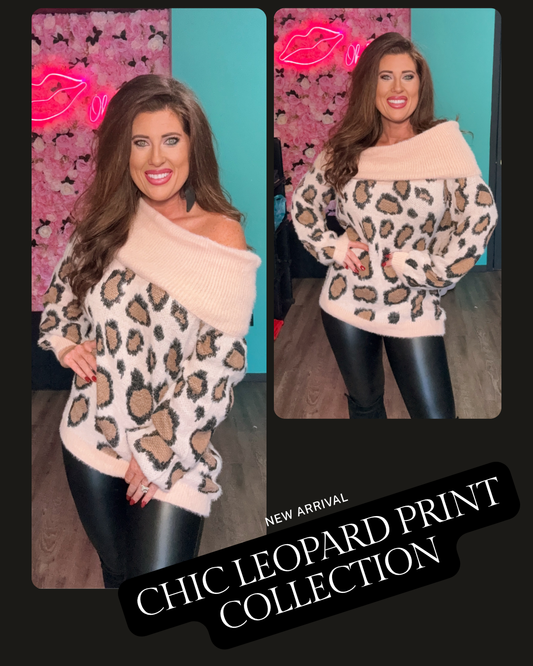 Umgee Animal Print Long Sleeve Off Shoulder Pullover Sweater