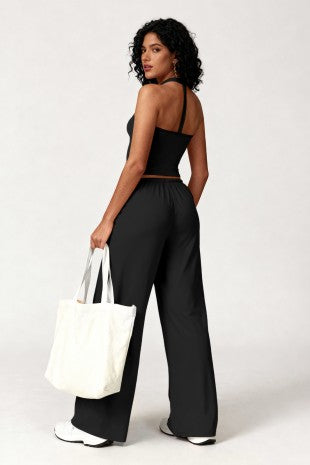 2pc Tank W/bra & Wide-leg Pants Lounge Set