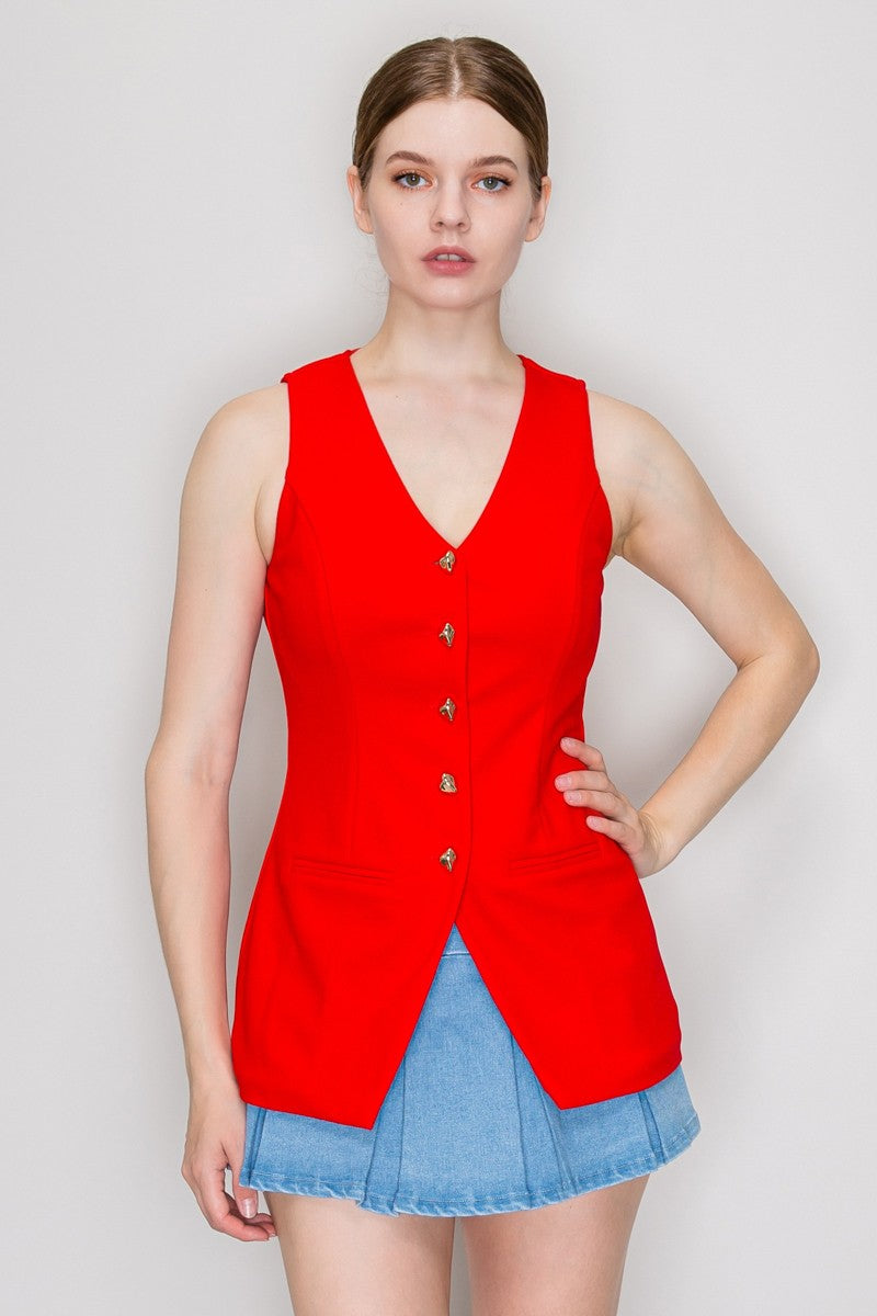 Red button down vest